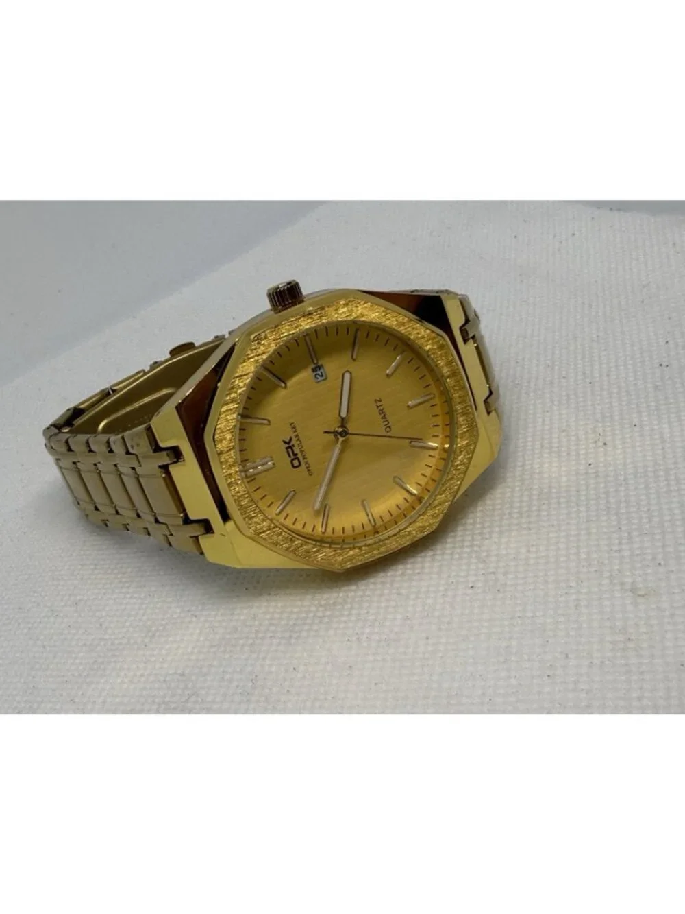 OPK 8139 Men's Quartz Watch Full Gold Tone Stainless Steel Eight-Sided Bezel
